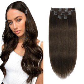 XDhair Clip-In Real Hair Extensions, 14 Inches / 35 cm, 100 g, Medium Brown Hair Extensions, Dark Brown Braid, Real Hair Thickening, #4 (#4-14 Inches)