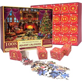 Advent Calendar 2025 Jigsaw Puzzle,24 Days Christmas Countdown Calendar for Kids, 24 Boxs 1008 Pieces Puzzles for Adults Family Toys for Teens Christmas Decoration Gift Creativity (F)