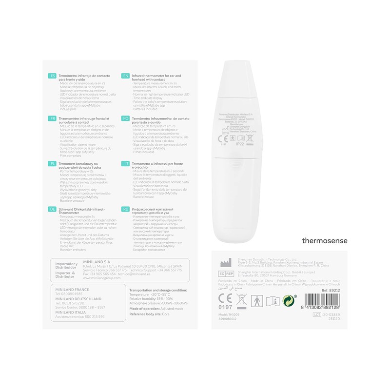 Miniland 89212 THERMOSENSE Fever Thermometer with Temperature Measurement Function of