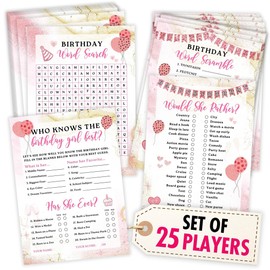 WOODAMORE Woodamore Who Knows The Birthday Girl Best Game - Teen Girl Birthday Party Games For 25 Guests, Birthday Word Scramble Sleepover Party Supplies For Girls, Fun Birthday Activities For Teens Party Decor