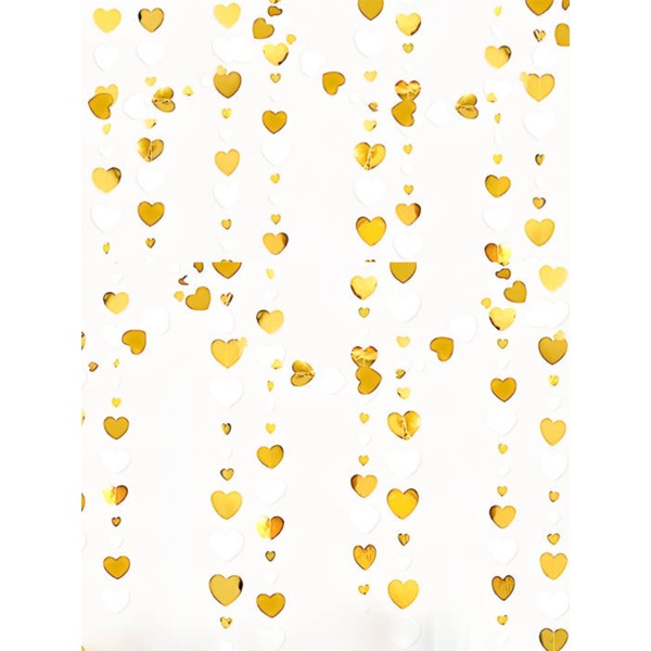 Love Heart Hanging Streamers 52Ft White and Gold Birthday Party