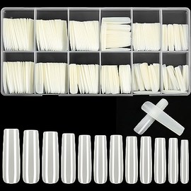 Pack of 240 Nail Tips for Gel Nails, Nail Tips, Natural False Nails Tips Set, Natural Colour, Full Cover Artificial Nails, Artificial Nail Tips, Traceless for DIY Ballerina Nail (Natural)