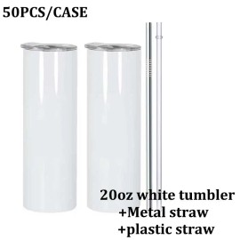US  Sublimation Wrap Transfer for 20oz Tumbler Sublimation Blanks 20oz Tumbler Sublimation Wrap Tumblerscolor: White, capacity: 50pcs a case+Metal straw