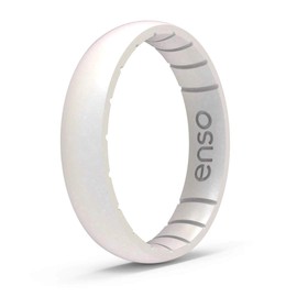 Enso Rings Thin Birthstone Silicone Ring – Unisex Wedding Engagement Band – Comfortable Breathable Band – 4.3mm Wide, 1.75mm Thick (Opal, 9)