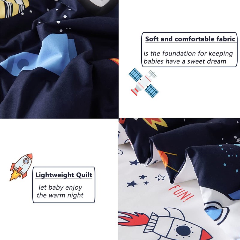PERFEMET Twin Comforter Set 4 Piece Kids Space Rockets Comforter