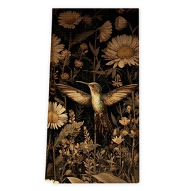 fZZD Dark Cottagecore Floral Humming Bird Kitchen Towel, Antique Rustic Hummingbird Dish Towels for Kitchen, Fall Farmhouse Botanical Tea Towels, Autumn Flower Bird Hand Towel for Bathroom, 16x24 Inch