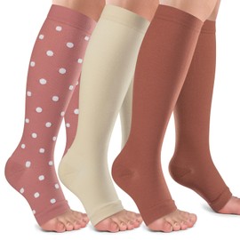Open Toe Compression Socks Women & Men-3 Pairs 20-30 mmHg Knee High Stockings for Circulation Support