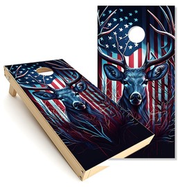 Corn Hole Board Wraps and Decals | Vinyl Wrap for Game Board, Bean Bag Toss, Beach Games, Corn Hole - 2 Skins Set - Custom Hunter's Adventure Cornhole Board Wraps Kit - Deer American Flag