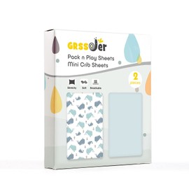GRSSDER Stretchy Ultra Soft Jersey Knit Fitted Pack n Play Sheets Set 2 Pack, Portable/Mini Cribs Playards Sheets, Lovely Whale for Girls and Boys