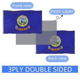 Double Sided Idaho State Flag 5X8 FT,ID State Flags,100D Heavy Duty Durable Polyester Flags with Inner Layer and Sturdy Brass Ring. Vivid Color Outdoor Decor Flags, All Weather, Double Stitched Flags. (5X8)