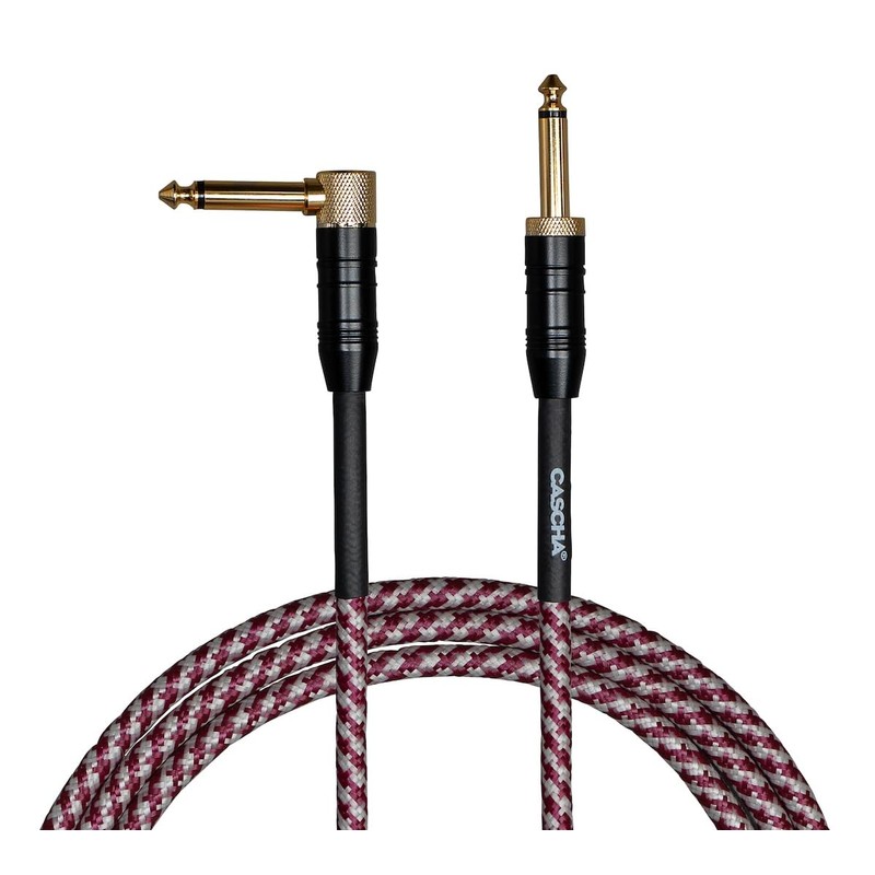 Cascha Professional Line Guitar Cable, Angled, Tweed Red, 3 m