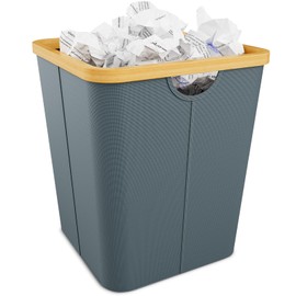 Vireon Office Waste Paper Bin Made of Bamboo - Oxford Fabric Office Paper Bin Square - Paper Bin Grey Waste Bin Office - for Home Office / Study / Desk Area