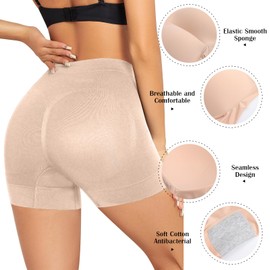 Fjquamitix Women Hip Pads Tummy Control Shapewear Shorts Mid Waist Boxer Breathable Bum Enhancing Pants Seamless Butt Lifter Padded Panties for Ladies (Skin, L)