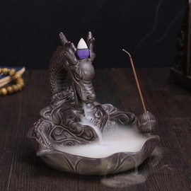 Dragon Incense Burner Ceramic Backflow Handcraft Incense Holder with 45 Incense Cone and 50 Incense Sticks