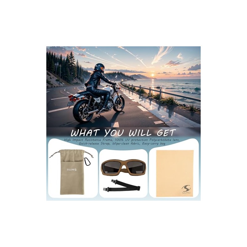 SOL PRO Anti-Fog Safety Motorcycle Riding Sunglasses Foam padded Goggle,