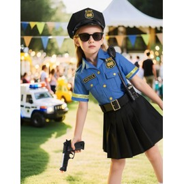 Doxrmuru Police Costume for Girls 11PCS Cop Costume Set for Kids with Toy Gun for Halloween Cosplay(9-10 Years)