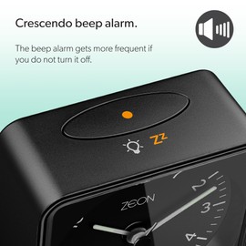 ZEON Bedside Analogue Alarm Clock with Light and Snooze Function, Silent Non-Tick Battery Powered Alarm Clock in Black, CE4550