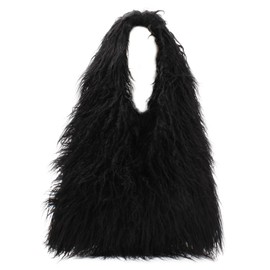 Meliyya Women's Cuddly Handbag Winter Tote Bag Warm Fluffy Shoulder Bag Large Women's Bag Plush Shopper Made of Faux Fur for University Work Girls School, A-Black