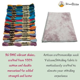 Anniversary Collection Embroidery Thread Bundle - DMC Embroidery Floss Pack 8.7yd Anniversary 36Pkg with Aida 16 Count Taupe Hand-Dyed Cross Stitch Fabric by VolcanoStitching