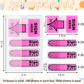 10 Pack 1000 Pieces Sign Here Tabs Sign Here Stickers Sign Here Date Stickers Flags Adhesive Message Flags for Notary Books Paper (Pink)
