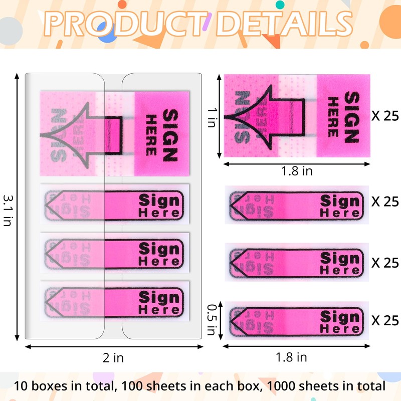 10 Pack 1000 Pieces Sign Here Tabs Sign Here Stickers