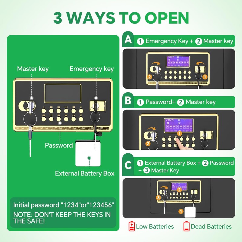 Safe Box with Digital Keypad & Alarm System - Electronic