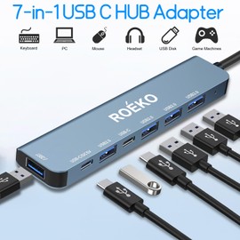 USB Hub 3.0,USB C hub,USB hub with USB C Multiport Adapter, USB Splitter with 1xUSB 3.0,4xUSB2.0,2 x USB C,USB c hub for MacBook Pro/PC/Laptop/Tablet Devices (Grey 7in1)