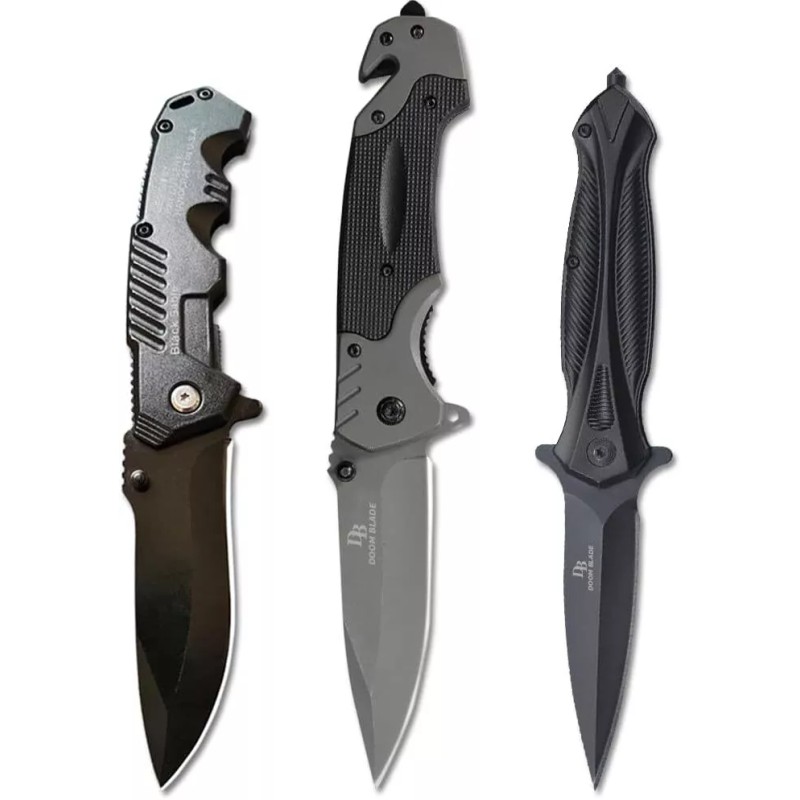 3-Piece Pocket Folding Knife Set 440C Stainless Steel Blade Camping