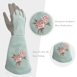 Intra-FIT Rose Pruning Gloves Thorn Proof, Embroidery Leather Gardening Gloves with Extra Long Forearm Protection