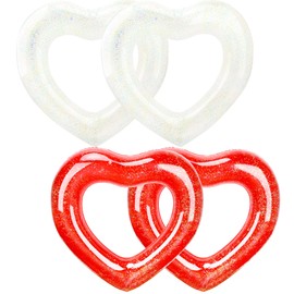 Sonarun 4 Pack Inflatable Swim Rings Float Heart Shaped Swimming Circle Pool Floats for Adults Pool Beach Party Supplies, 47.2 x 39.4 Inch (Red, White)