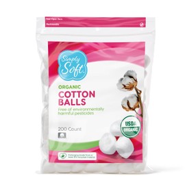 Simply Soft Premium Organic Cotton Balls, 600 Count (3 Bags) 100% Pure Cotton, Certified Organic, Hypoallergenic, Large, Soft & Absorbent for Beauty, Cosmetics, Skin Care, Lint Free