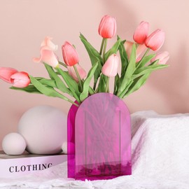 Jarrón acrílico púrpura arqueado para decoración moderna de la habitación estética, florero acrílico rosa intenso, centro de mesa decorativo para el hogar u oficina de boda