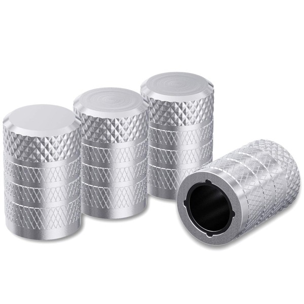 CKAuto Tire Valve Stem Caps, Silver, 4 pcs/Pack, Anodized Aluminum