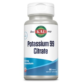 KAL Potassium Citrate 99mg, Fluid and Electrolyte Balance, Potassium Supplement for Muscle, Nerve and Heart Health Support, Vegetarian, Enhanced Absorption, 60-Day Guarantee, 100 Serv, 100 Tablets