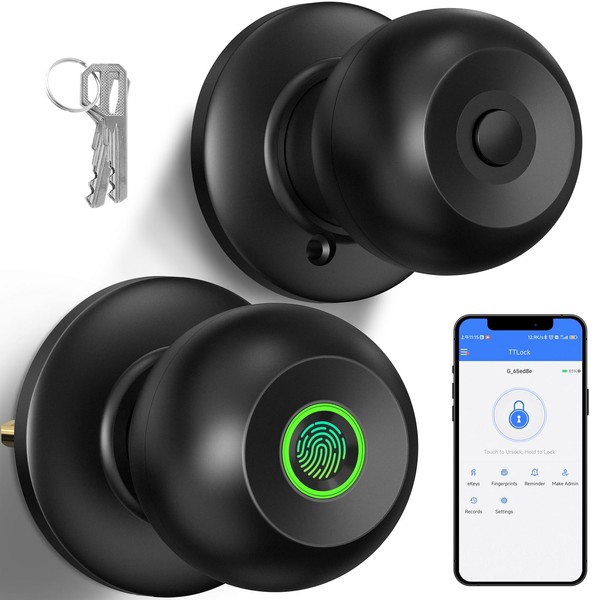 52HZ Fingerprint Door Knob with Lock, Smart Lock for Bedroom