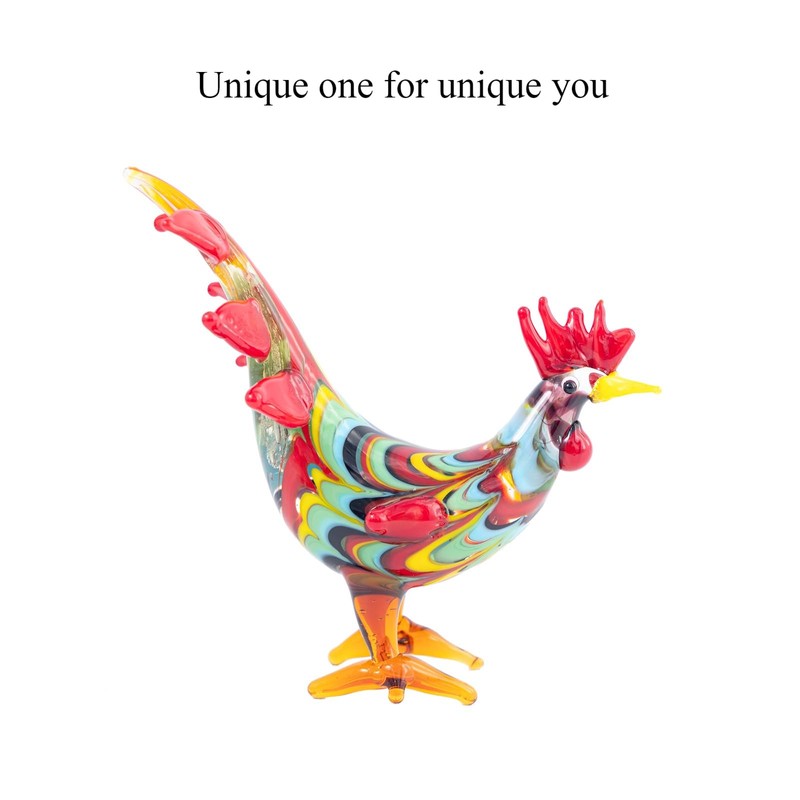 Mini Blown Glass Red Chicken Rooster Small Companion Figurine Handmade