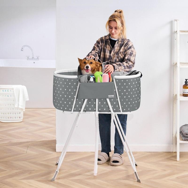 VEVOR Foldable Dog Bathtub Elevated Grey Shower Station for Small