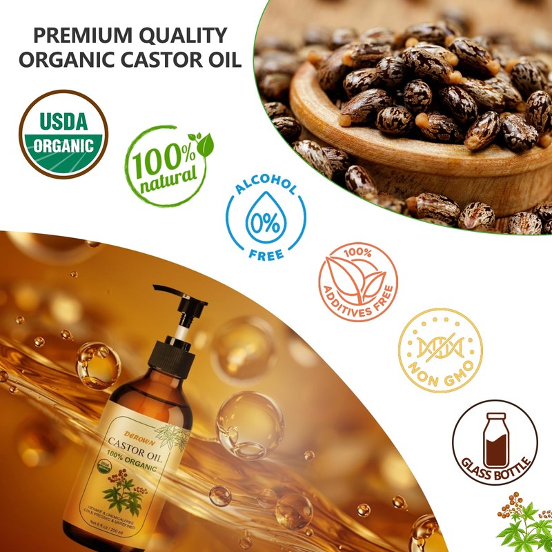 8Oz Organic Castor Oil Cold Pressed Hexane Free, USDA Organic