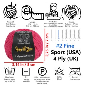 Amigurumi Cotton Yarn | 50% Cotton, 50% Acrylic | #2 Fine Sport 4 Ply | Yarn for Knitting & Crocheting | Amigurumi Wool (1 Pack, 30 Fuchsia)