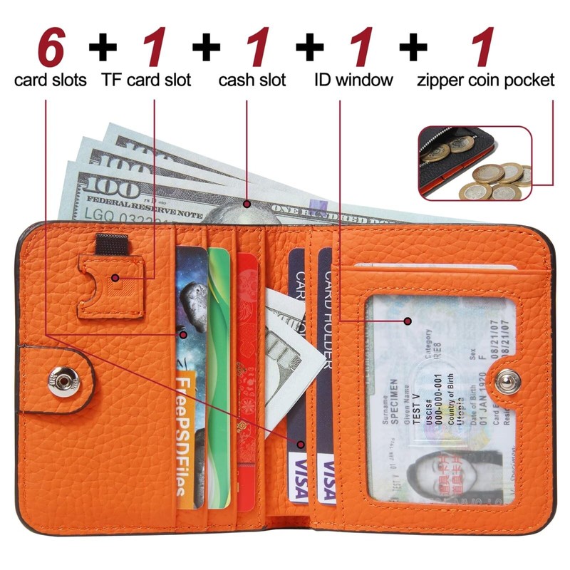 GADIEMKENSD Small Wallet Top Grain Leather RFID Blocking Mini Bifold