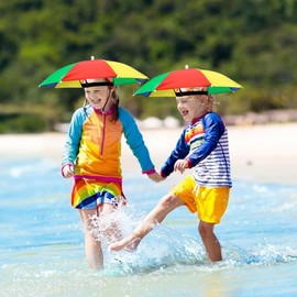 yotutun Pack of 4 Umbrella Hats, Rainbow Umbrella Hat, Foldable Parasol Hat with Elastic Bands, Head Umbrella for Decoration, Costume, Golf, Cycling, Fishing, Beach, Gardening, Colourful