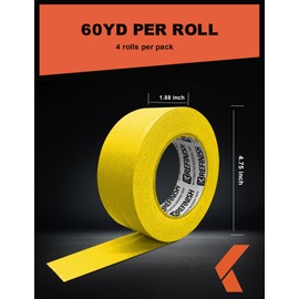 KREFINISH Painters Tape for Cars Vehicles Paint Tape Auto Body Yellow Masking Tape Heat Resistant Automotive Removable No Residue Painting Tape Bulk Set for Paint Booth, 1.88in-60 yards/4rolls