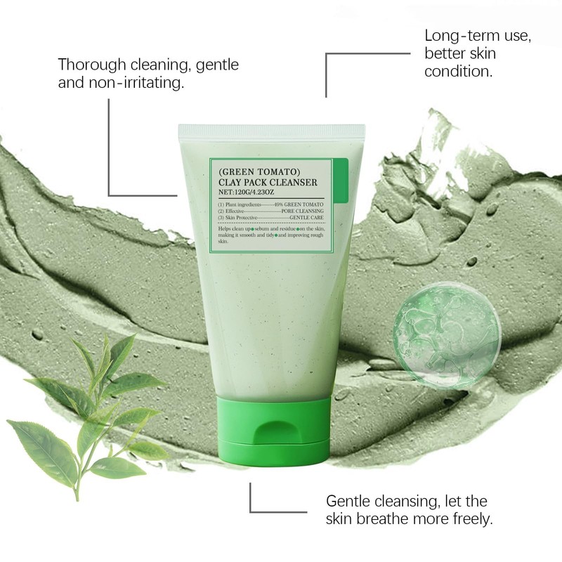 Pore-Clearing Green Tomato Clay Mask with Extract. Deep Cleanses, Dries