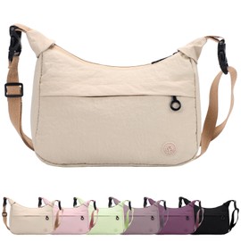 Risipu Crossbody Bag Handbag for Women Nylon Multi-functional Crescent Bag Dumpling Bag With Adjustable Strap for Daily Use Travel Large Capacity Waterproof Hobos Shoulder Bag (Beige)