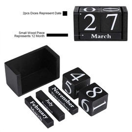 GOTOTOP Perpetual Wooden Perpetual Calendar Desktop Calendar Lift 'n' Flip Block Design for Home or Office (Black)