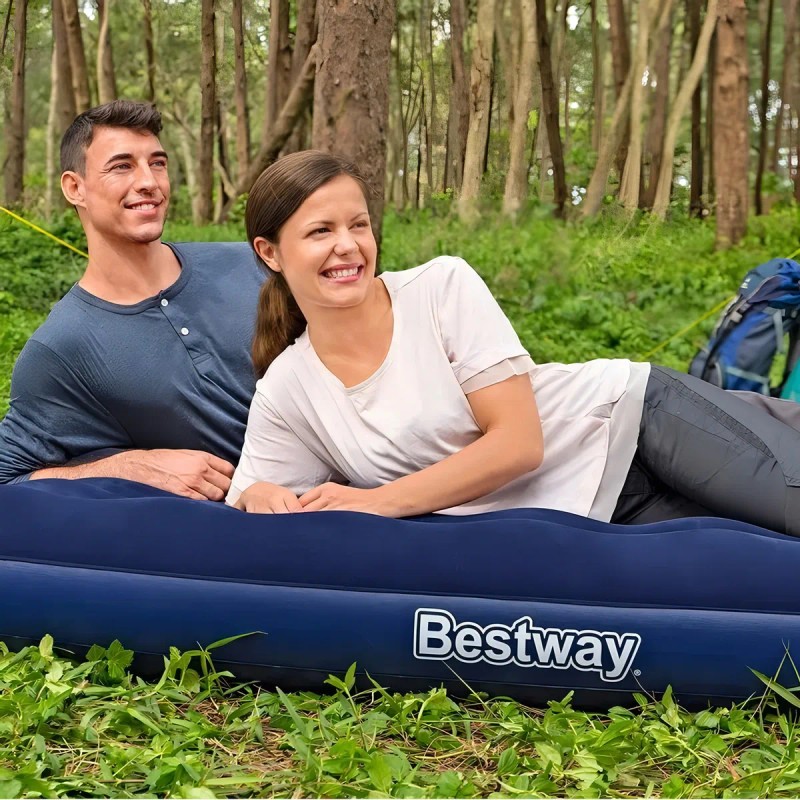 Colchón Inflable Queen Azul Cama De Aire Camping