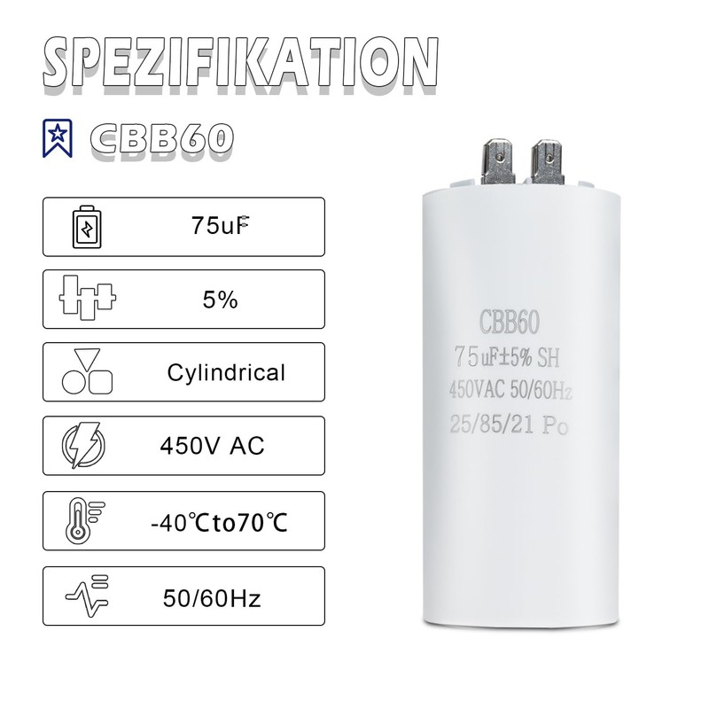 Iruihoo CBB60 75UF Starting Capacitor Capacitor Plug 450V 750µF Capacitor
