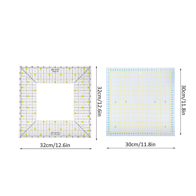 2Pcs Quilting Ruler Square Acrylic DIY Cloth Patch‑Work for Measuring
