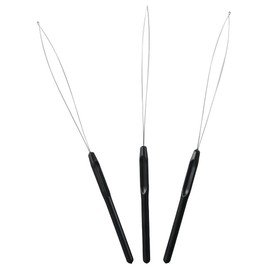 20 Pcs Hair Extension Loop Needles Black Loop Tool Threader Pull Hook Needle Tool and Beads Device Tool Hair Feather Extension Supplies DIY Hook Tool