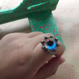 GANGYUN Open Blue Evil Eye Eyeball Finger Ring for Men Women Gothic Eyes of Hell Demon Dragon Claw Cuff Rings Punk Biker Jewelry, Metal, alloy